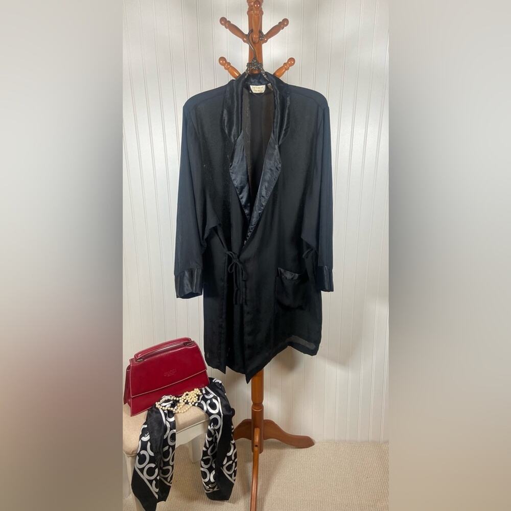 Vintage Gold Label Victoria’s Secret Black Satin Jacquard Robe | Women's Size L